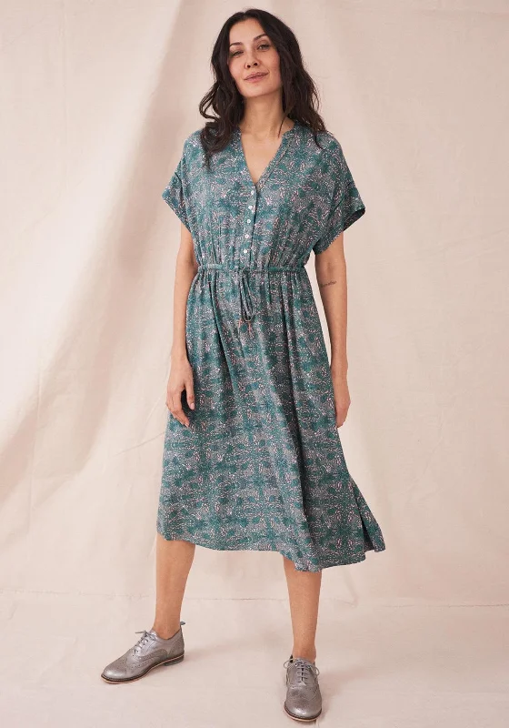 White Stuff Ria Print Midi Shirt Dress, Teal Multi