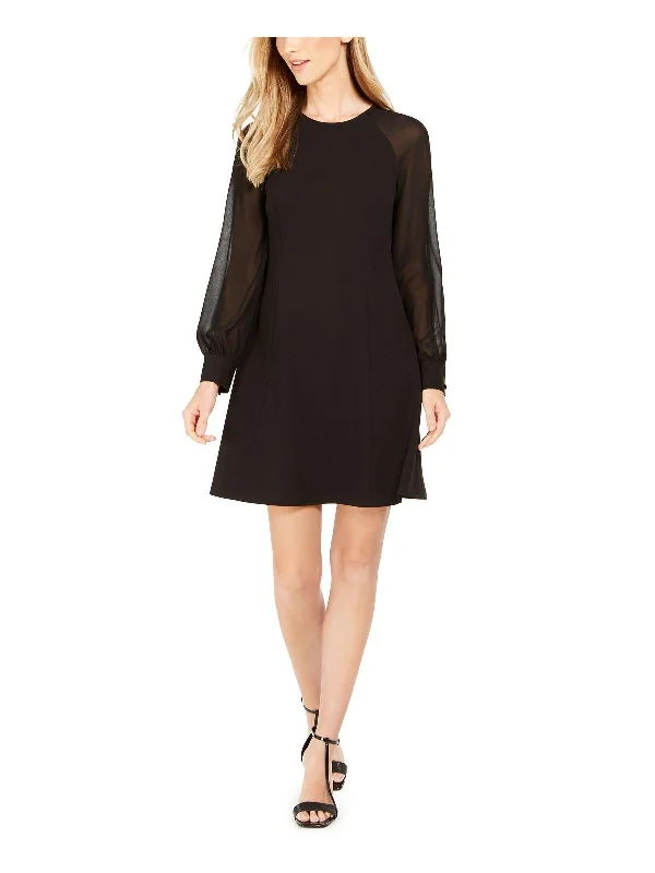 Womens Crepe Sheer Sleeve Sheath Dress