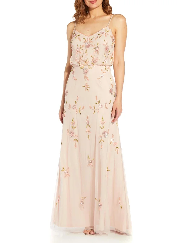 Womens Floral Embellished Evening Dress