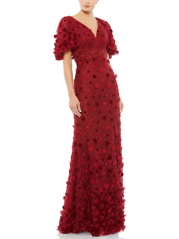 Womens Lace Embellished Evening Dress