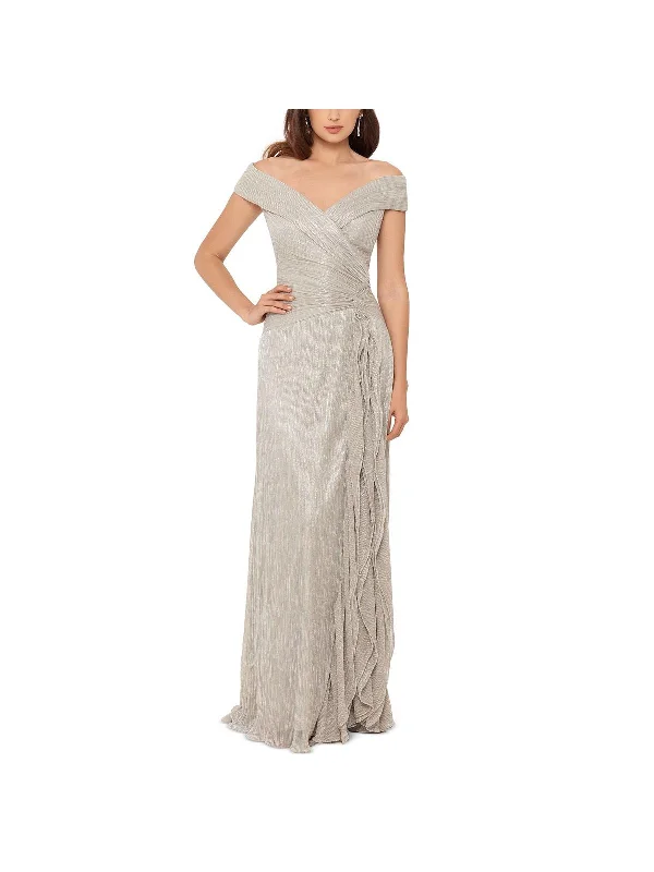 Womens Metallic Maxi Evening Dress