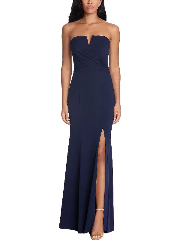 Womens Notch Neck Strapless Evening Dress