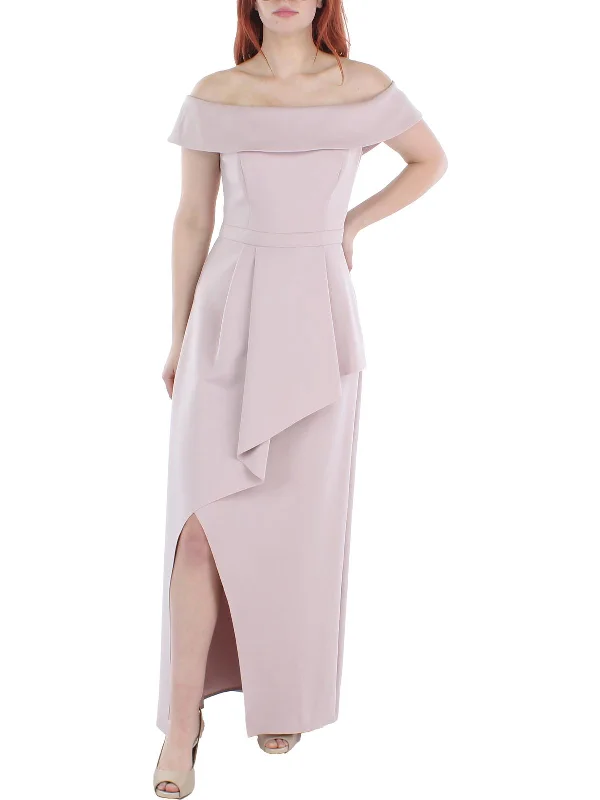 Womens Off-The-Shoulder Asymmetrical Evening Dress