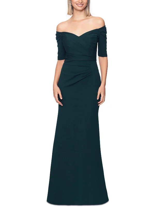 Womens Off-The-Shoulder Gathered Evening Dress