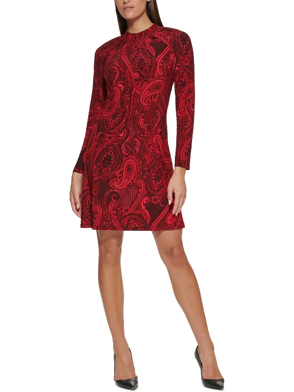 Womens Paisley Mock Neck Sheath Dress