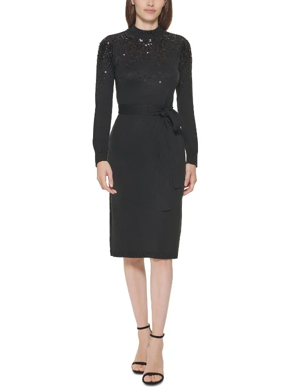 Womens Sequined Knee Sheath Dress