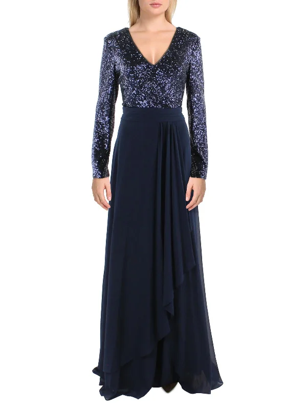 Womens Sequined V-Neck Evening Dress