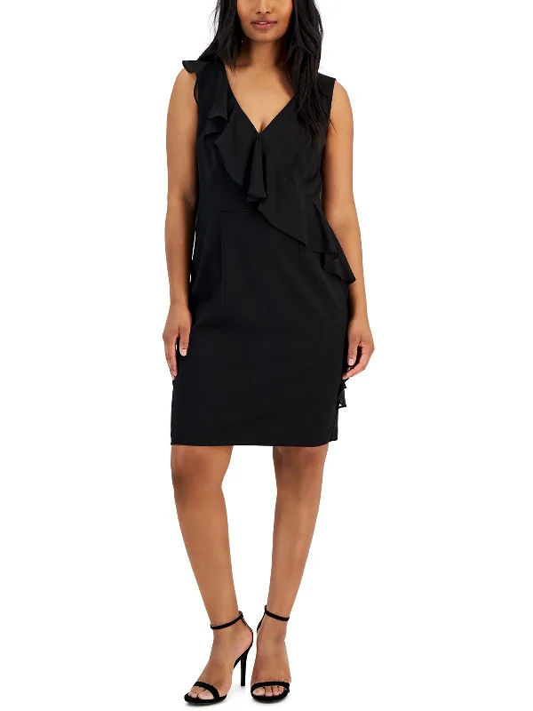 Petites Womens Above Knee Sleeveless Sheath Dress
