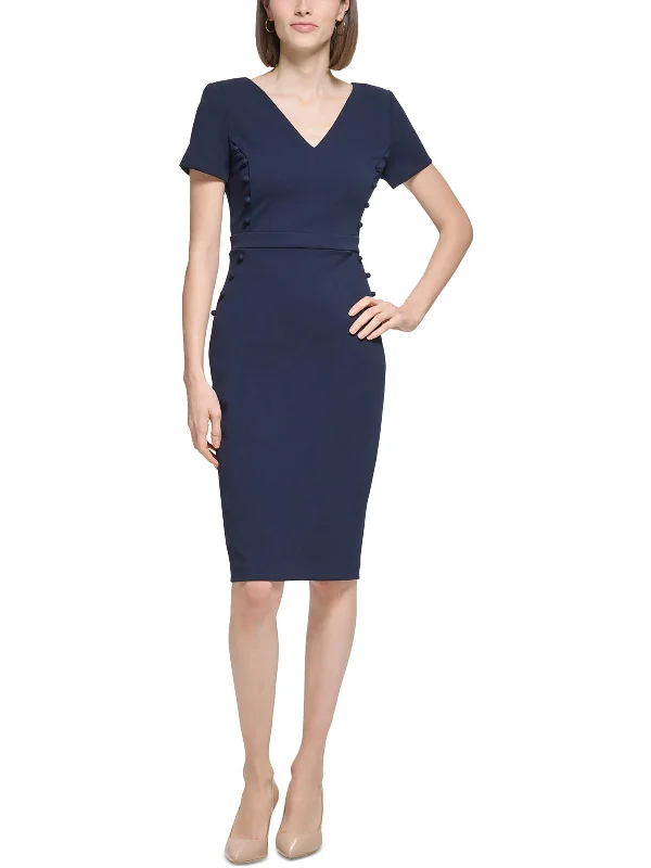 Petites Womens Solid Polyester Sheath Dress