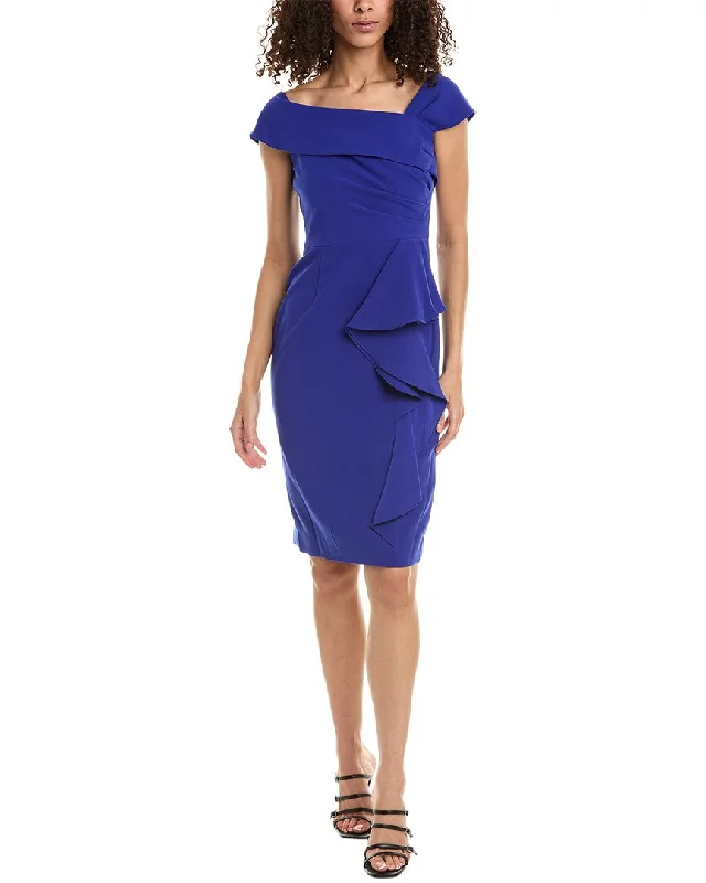 Teri Jon by Rickie Freeman Asymmetrical Neck Sheath Dress