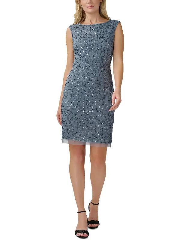 Womens Beaded Mesh Sheath Dress