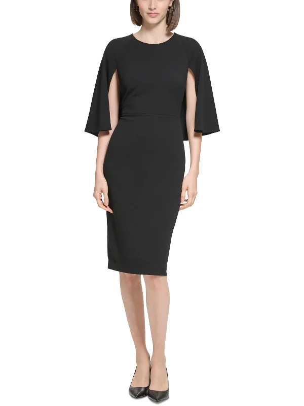 Womens Cape Sleeve Polyester Sheath Dress
