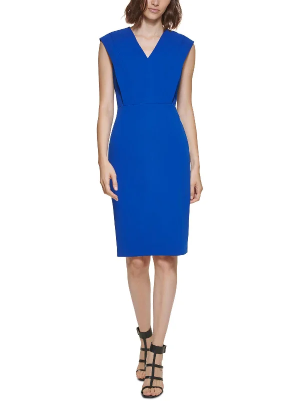 Womens Knee Length Cap Sleeve Sheath Dress