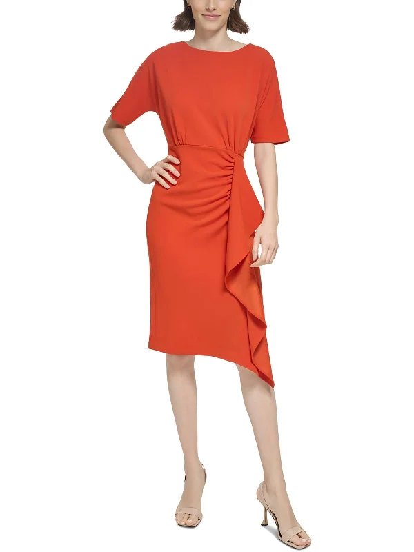 Womens Ruffled Crepe Sheath Dress