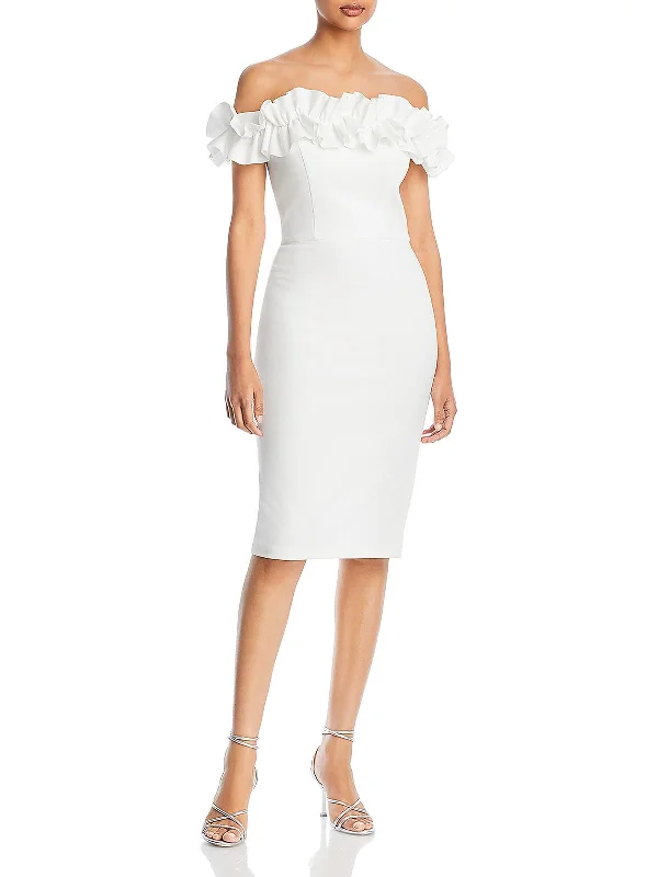 Womens Ruffled Crepe Sheath Dress