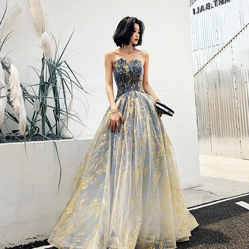 Blue tulle long ball gown dress formal dress  8487