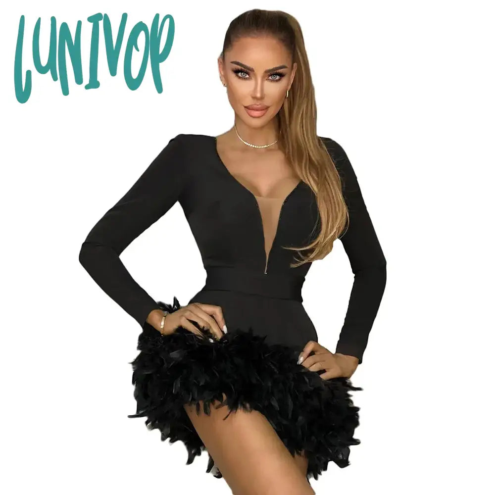 Lunivop Fashion Sexy Feather Bodycon Bandage Dress Vestidos De Fiesta Elegantes Para Mujer Evening Cocktail Party Prom Robe Elbise Lunivop Fashion Sexy Feather Bodycon Bandage Dress Vestidos De Fiesta Elegantes Para Mujer Evening Cocktail Party Prom Robe Elbise