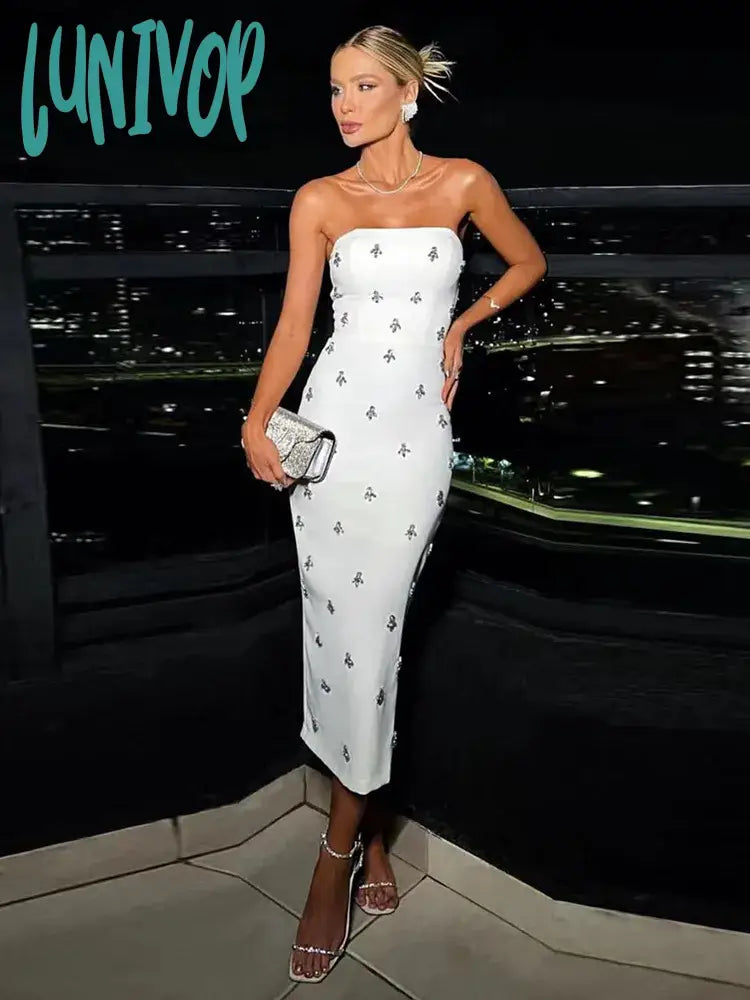 Lunivop High Quality Fashion Women Elegant Luxury Bodycon White Sexy Strapless Backless Crystal Diamond Long Bandage Dress Party Prom Lunivop High Quality Fashion Women Elegant Luxury Bodycon White Sexy Strapless Backless Crystal Diamond Long Bandage Dress Party Prom