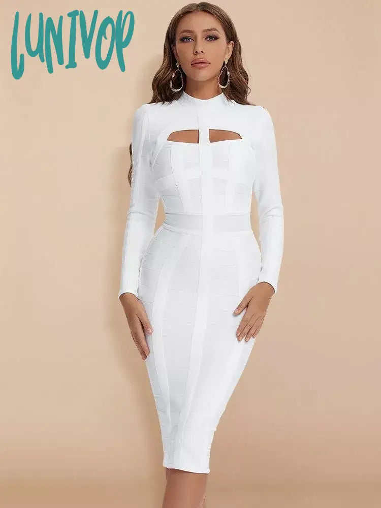 Lunivop New Fashion Women White Bodycon Bandage Dress Long Sleeve Sexy Hollow Out Night Club Celebrity Evening Party Prom Vestidos Lunivop New Fashion Women White Bodycon Bandage Dress Long Sleeve Sexy Hollow Out Night Club Celebrity Evening Party Prom Vestidos