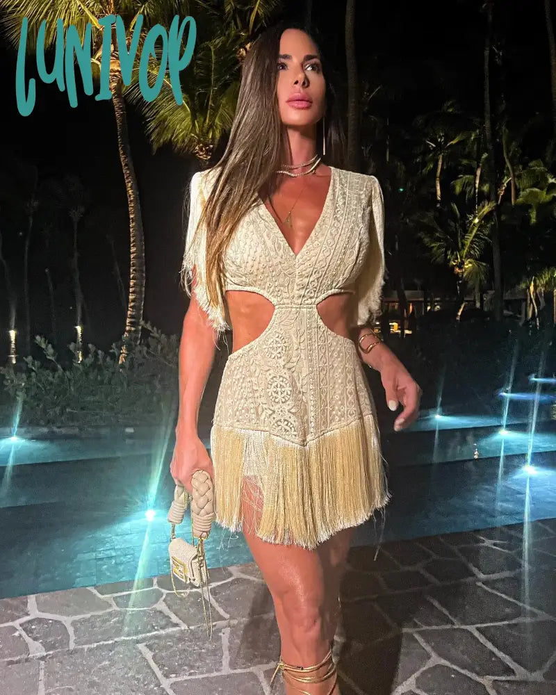 Lunivop New Lace Women Party Dress Bodycon Women's Dresses Fashion Evening Gown V-Neck Mini Tassle Dress Sexy Chic Cocktail Dress Lunivop New Lace Women Party Dress Bodycon Women's Dresses Fashion Evening Gown V-Neck Mini Tassle Dress Sexy Chic Cocktail Dress