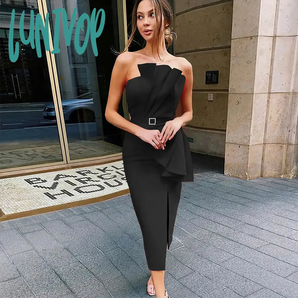Lunivop New Summer Bodycon Midi Black Red Elegant Bandage Dress Evening Party Night Vestido De Fiesta De Boda Robe Moulante Femme Prom Lunivop New Summer Bodycon Midi Black Red Elegant Bandage Dress Evening Party Night Vestido De Fiesta De Boda Robe Moulante Femme Prom