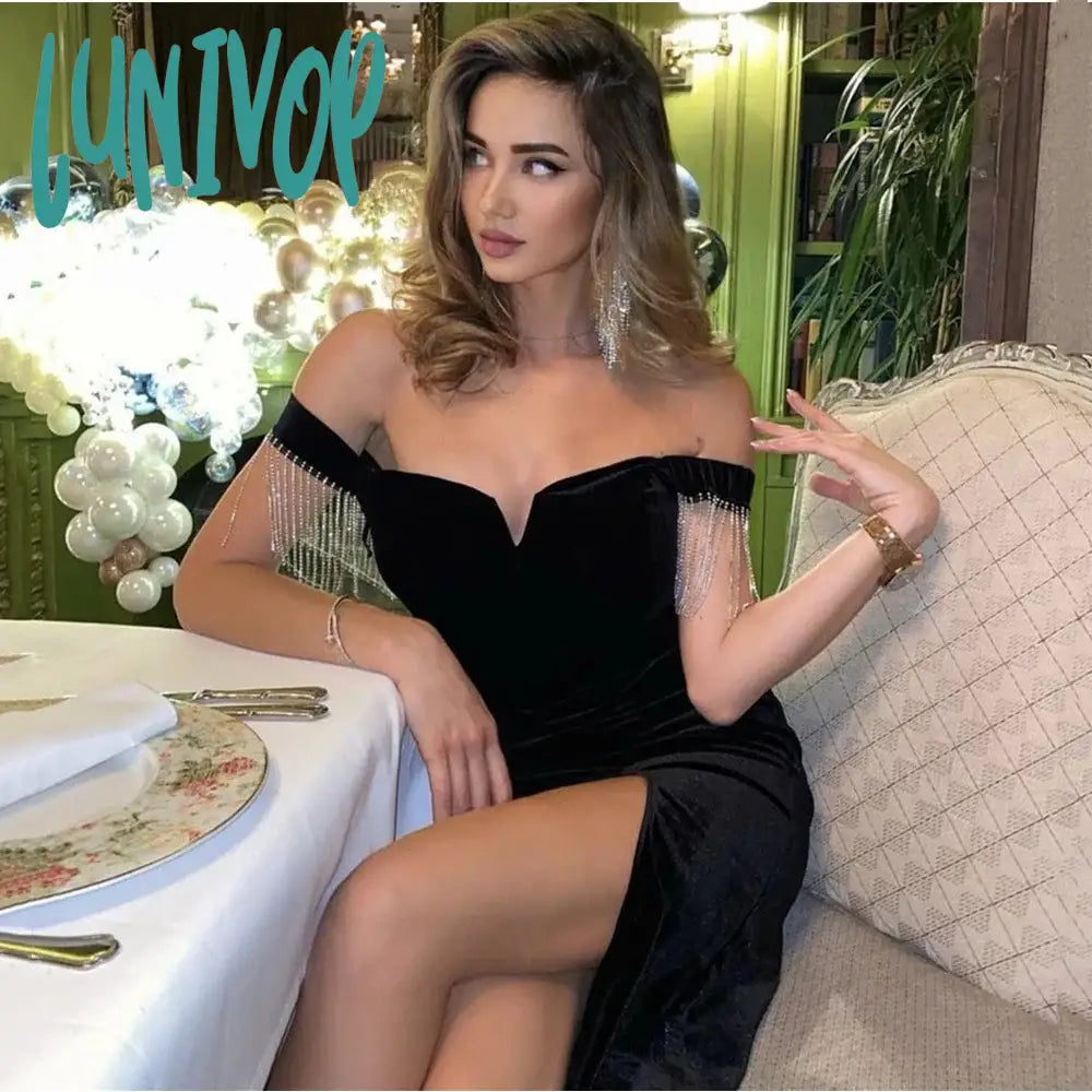 Lunivop New Summer Style Ladies Slash Neck Off the Shoulder Sexy Mid-calf Dress Bandage Fashion Evening Party Dress