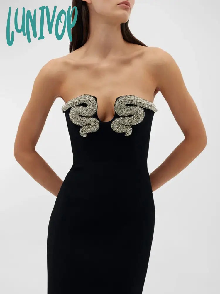 Lunivop New Women Elegant Sexy Strapless Luxury Diamond Crystal Snake Bodycon Long Bandage Dress Birthday Evening Cocktail Party Dresses Lunivop New Women Elegant Sexy Strapless Luxury Diamond Crystal Snake Bodycon Long Bandage Dress Birthday Evening Cocktail Party Dresses