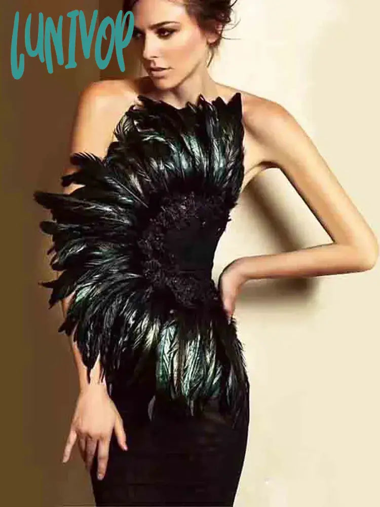Lunivop Sexy Black Strapless Feather Bodycon Bandage Dress Women Elegant Luxury Vestidos De Fiesta Night Club Outfit Evening Party Prom Lunivop Sexy Black Strapless Feather Bodycon Bandage Dress Women Elegant Luxury Vestidos De Fiesta Night Club Outfit Evening Party Prom