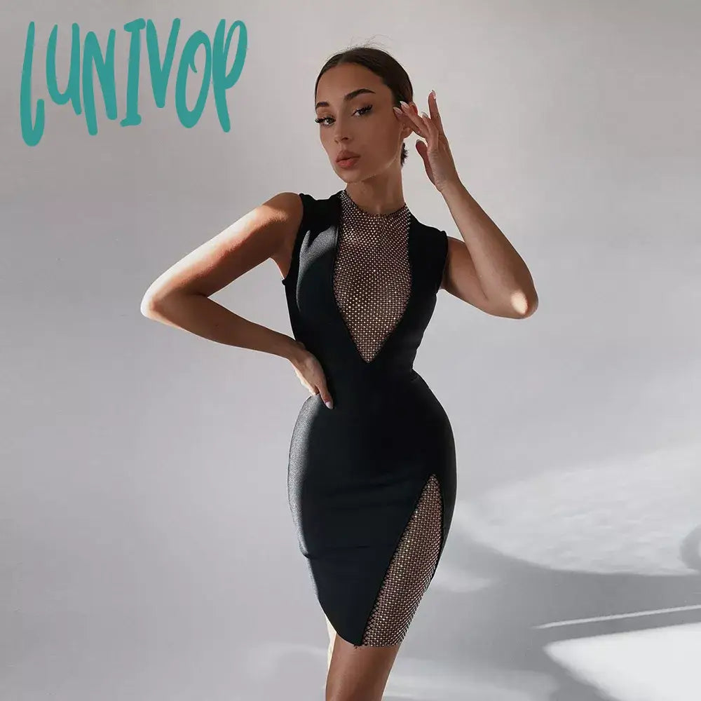 Lunivop Sexy Sleeveless Short Mesh Diamond Bodycon Bandage Dress Vestidos Para Mujer Summer Prom Elbise Robe Evening Party Women Clothes Lunivop Sexy Sleeveless Short Mesh Diamond Bodycon Bandage Dress Vestidos Para Mujer Summer Prom Elbise Robe Evening Party Women Clothes