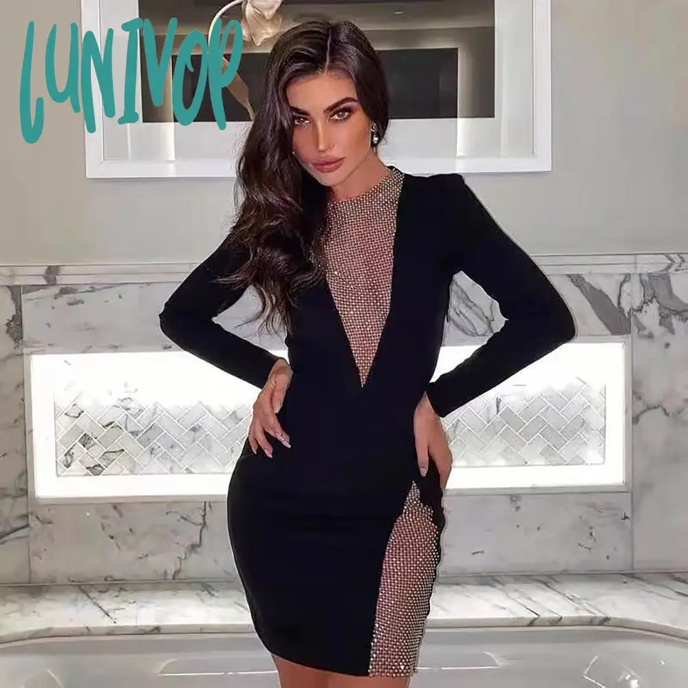 Lunivop Summer New Women Sexy V-Neck Mesh Diamond Long Sleeve Bodycon Bandage Dress Fashion Evening Club Party Dresses Vestido Robe Lunivop Summer New Women Sexy V-Neck Mesh Diamond Long Sleeve Bodycon Bandage Dress Fashion Evening Club Party Dresses Vestido Robe