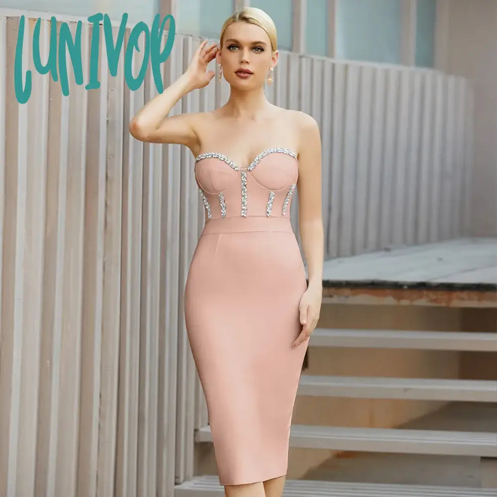 Lunivop Summer Sexy Strapless Bodycon Women Bandage Dress Elegant Beading Vestido Night Club Outfit Evening Party Midi Robe Dresses Lunivop Summer Sexy Strapless Bodycon Women Bandage Dress Elegant Beading Vestido Night Club Outfit Evening Party Midi Robe Dresses