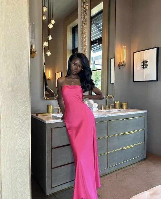 Mermaid Strapless Pink Slit Birthday Dress gh2991