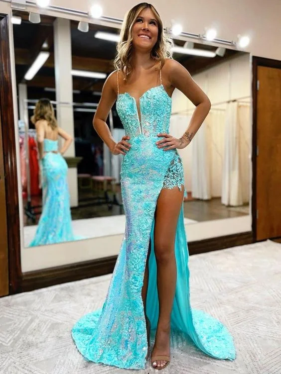 Mermaid / Trumpet Prom Dresses High Split Dress Formal Court Train Sleeveless V Neck Sequined with Slit Appliques gh2943 Mermaid / Trumpet Prom Dresses High Split Dress Formal Court Train Sleeveless V Neck Sequined with Slit Appliques gh2943