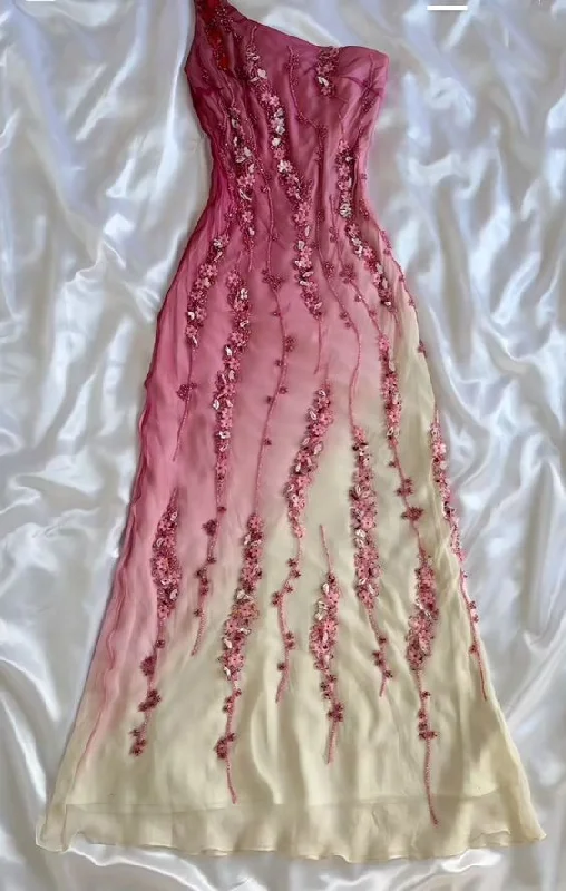 One shoulder burgundy gradient a line prom dress gh2938