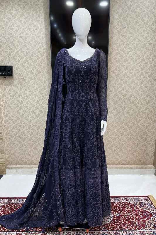 Purple Embroidery and Sequins work Floor Length Anarkali Suit