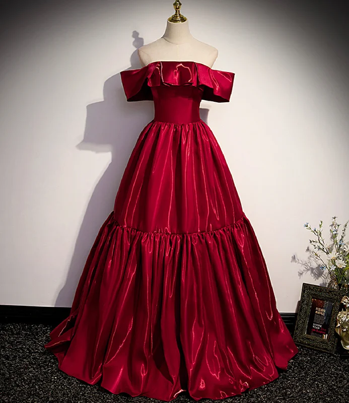 Red satin long prom dress A line evening gown  10019