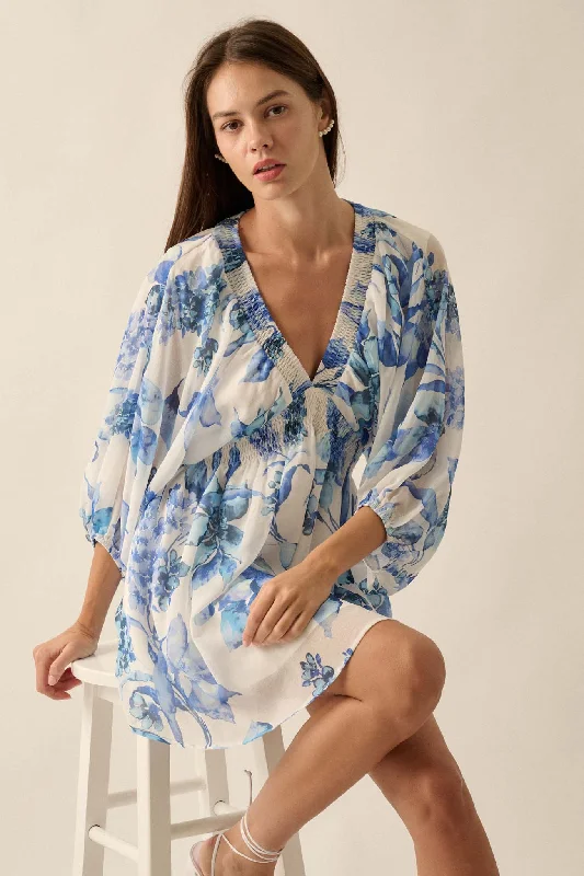 Royal Garden Floral Chiffon Kimono Mini Dress