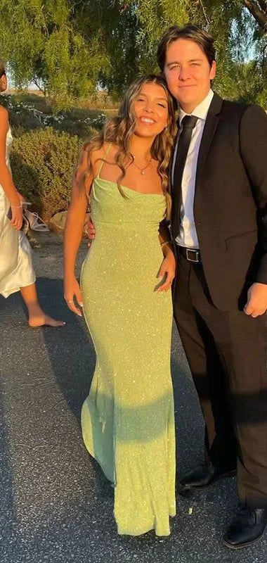 Spaghetti Straps Sparkly Long Prom Dresses Mermaid Prom Dress gh2918