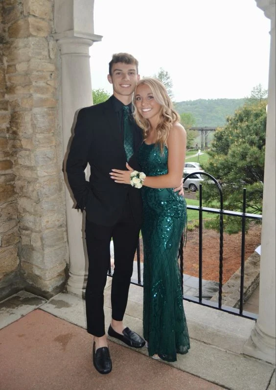 Sparkly Mermaid Dark Green Long Prom Dresses Formal Dress gh2993