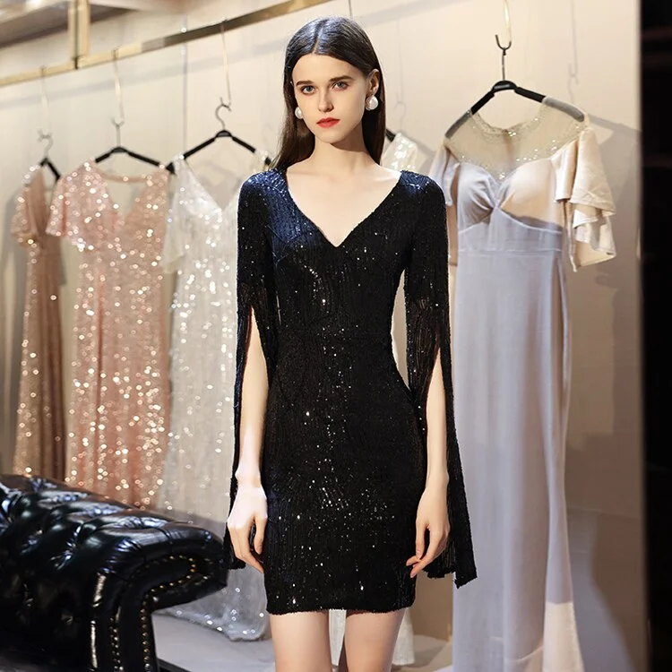 Women Prom Dress  Sequin Dress Long Sleeve Party Bodycon Dress