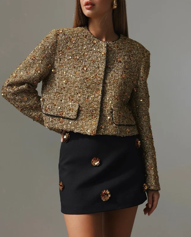 Black Floral Embellished Mini Skirt