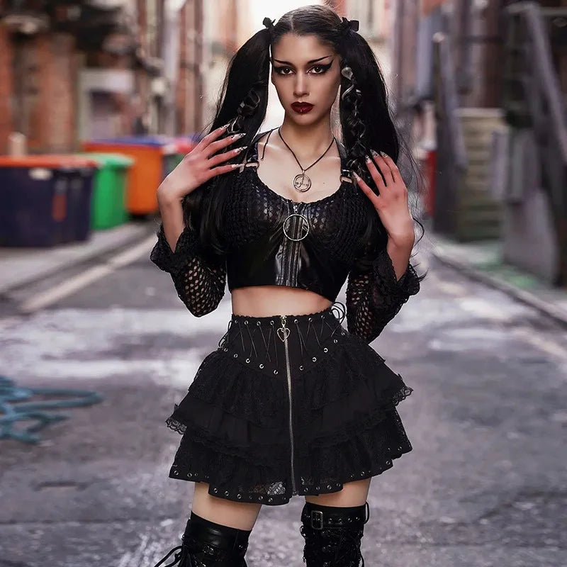 Women's Vintage High Waist Zipper Front Japanese Style Kawaii Black Harajuku Gothic Skater Mini Skirt Women's Vintage High Waist Zipper Front Japanese Style Kawaii Black Harajuku Gothic Skater Mini Skirt