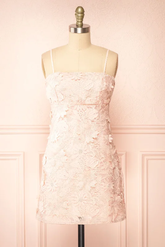 Baia | Short Straight Pink Floral Lace Dress