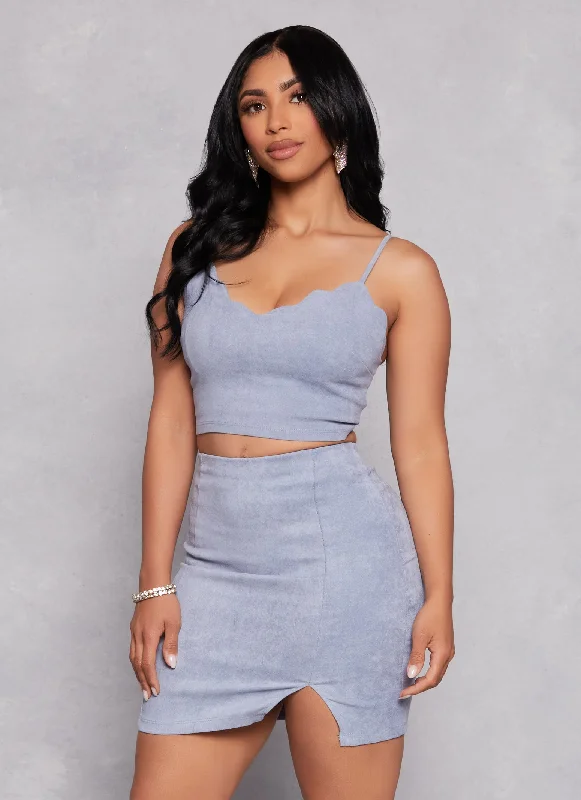 Iris Faux Suede Side Slit Mini Skirt