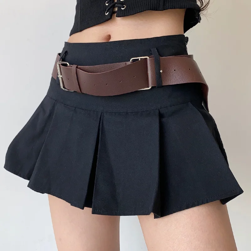 Y2K Corduroy Pleated Mini Skirt Black