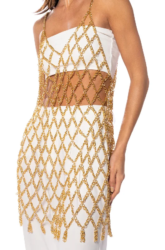 ELODIE CHAIN CHAIN MINI DRESS IN GOLD