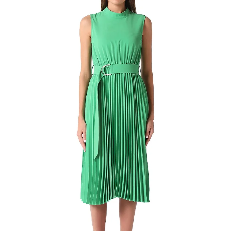 Gracia Womens Pleated Midi Fit & Flare Dress