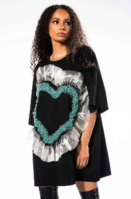HEART RUFFLE DRESS MINI DRESS