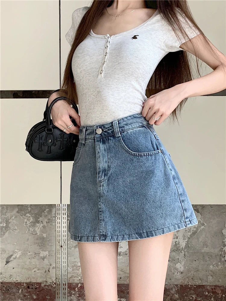 Korean Style High Waist Denim Mini Fashion Summer Vintage Skirt