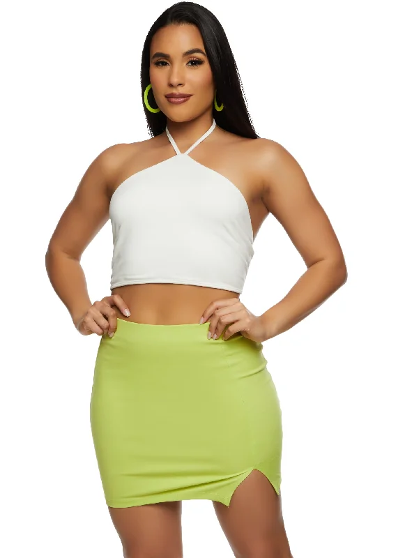 Split Hem High Waist Mini Skirt